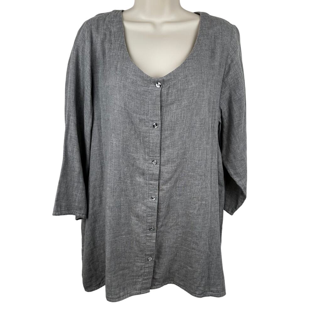 J. Jill Pure Jill Tunic Top Blouse Cotton Button Front Gray Large Lagenlook